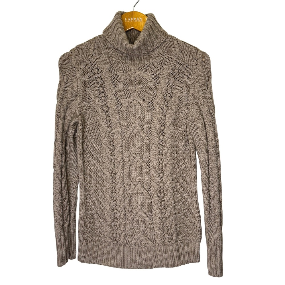 Vintage J. Crew Handknit Cable Knit Turtle Neck Sweater Womens Medium Brown